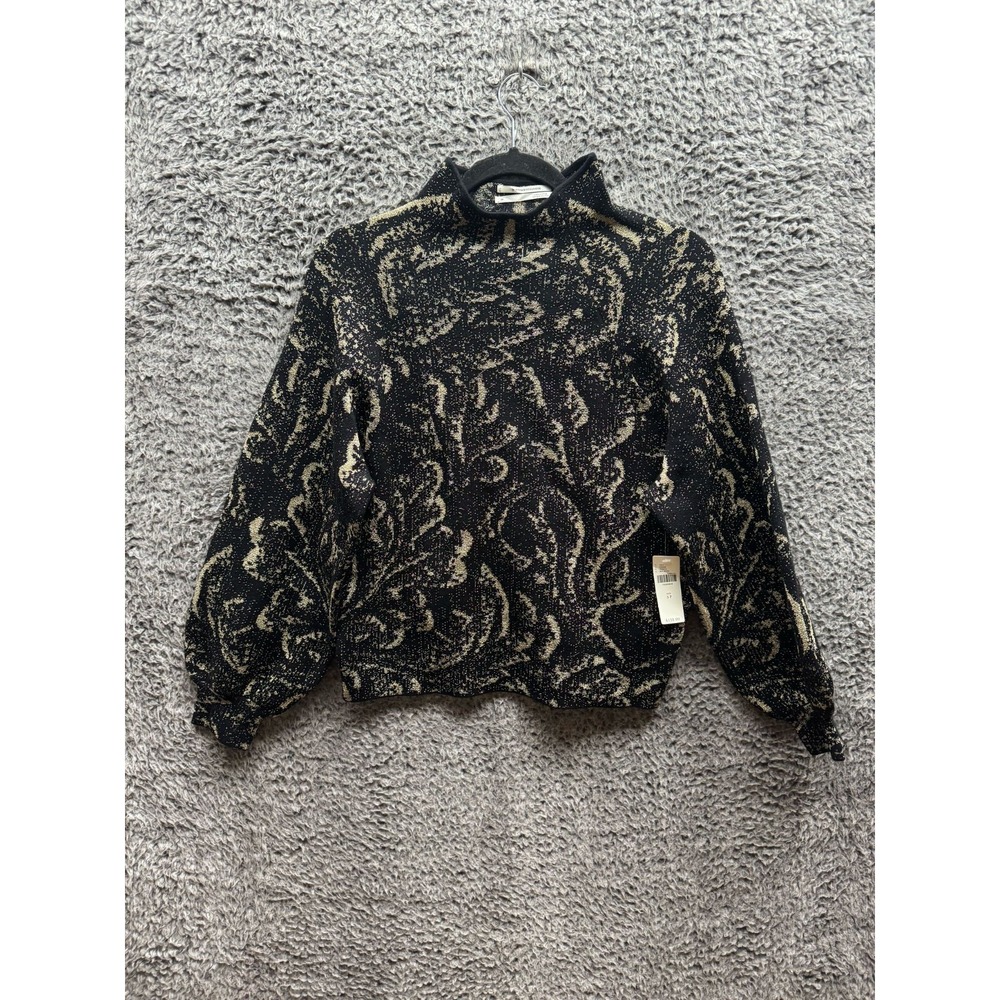 NWT Anthropologie Beatriz Mock Neck Sweater‎ Black Gold Motif Womens Size S P